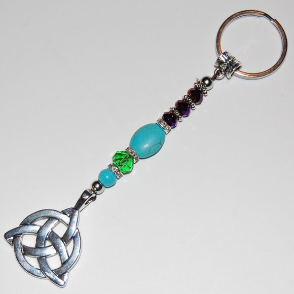 Celtic Knot Keychain,Celtic Knot Bag Charm,Turquoise Beaded Keychain - Picture 1 of 2